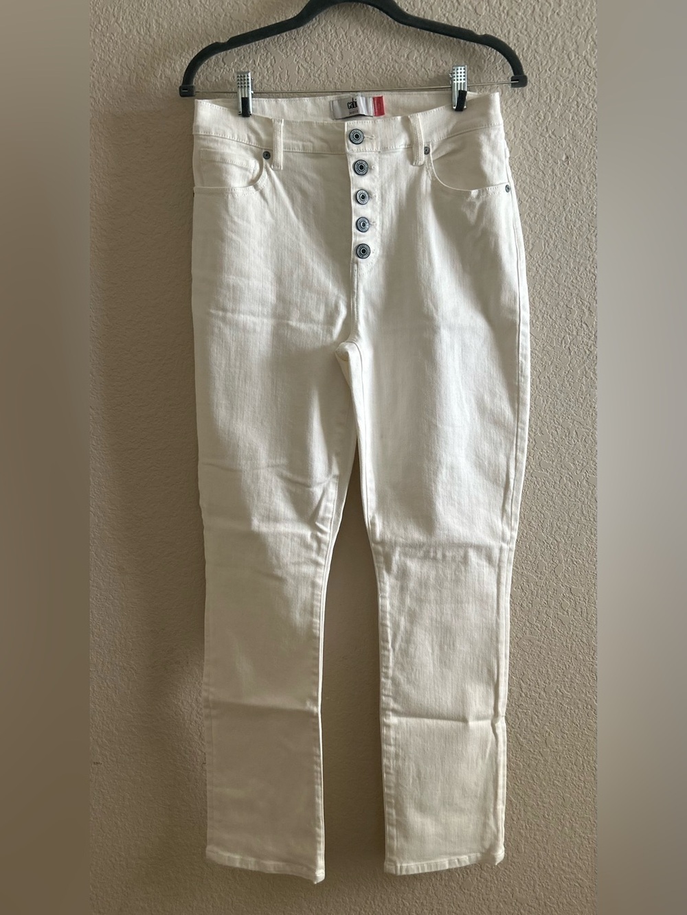 CAbi White Straight-Leg Jeans with Button Fly